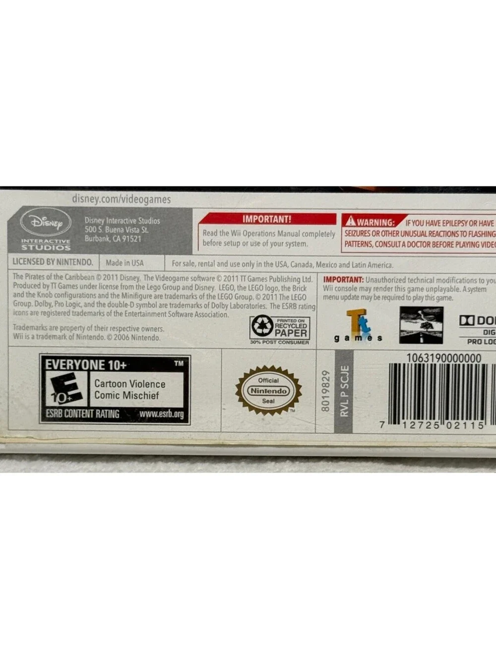 LEGO Pirates of the Caribbean The Video Game Nintendo Wii